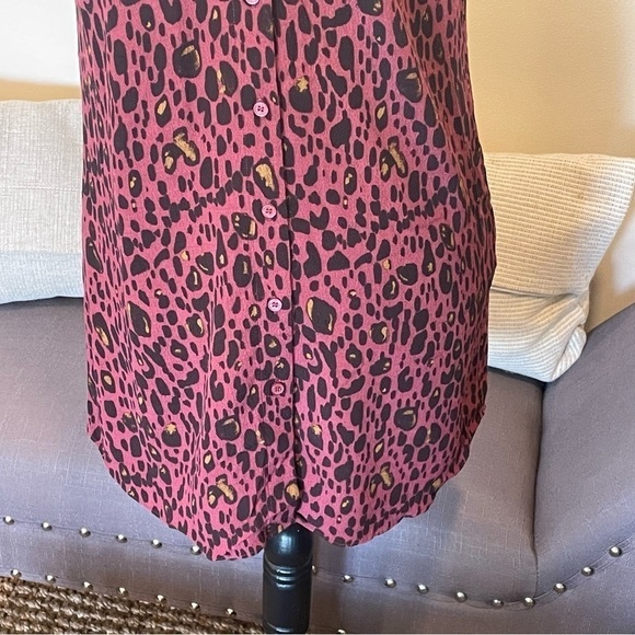 & Other Stories Womens Button Front Mini Dress Maroon Animal Leopard Print Sz 2 - Picture 7 of 7